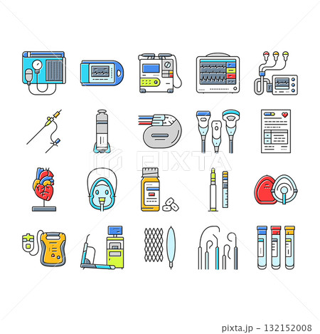cardiology accessories ecg icons set vector cardiology accessories ecg icons set vector 132152008
