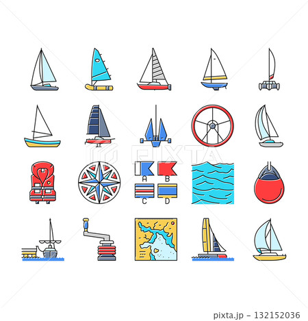 sailing sport yacht regatta icons set vector 132152036