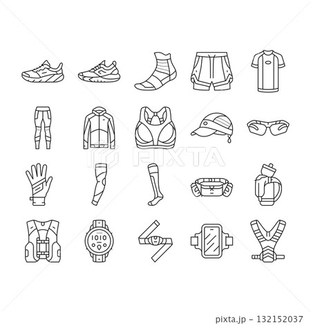 running accessories shoes watch icons set vector running accessories shoes watch icons set vector 132152037