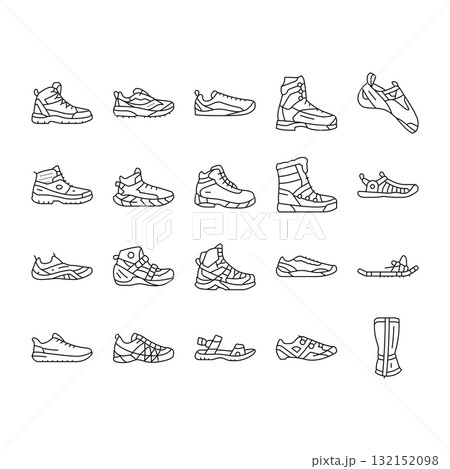 footwear tourism shoes sandals icons set vector footwear tourism shoes sandals icons set vector 132152098
