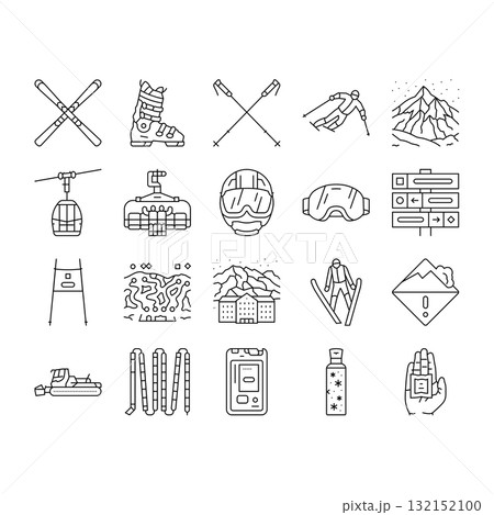 alpine skiing snow slalom icons set vector alpine skiing snow slalom icons set vector 132152100
