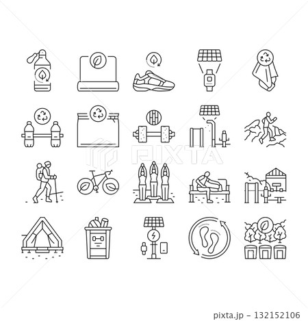 sustainable outdoor fitness eco icons set vector sustainable outdoor fitness eco icons set vector 132152106