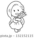 モノクロのかわいいおとめのイラスト 132152115