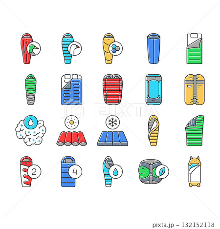 sleeping bag camping hiking icons set vector sleeping bag camping hiking icons set vector 132152118