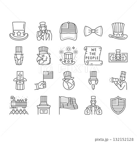uncle sam patriotism propaganda icons set vector 132152128