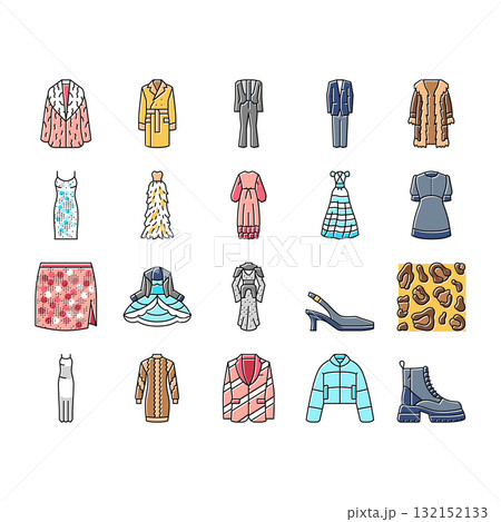 stylish clothes fashion trendy icons set vector stylish clothes fashion trendy icons set vector 132152133