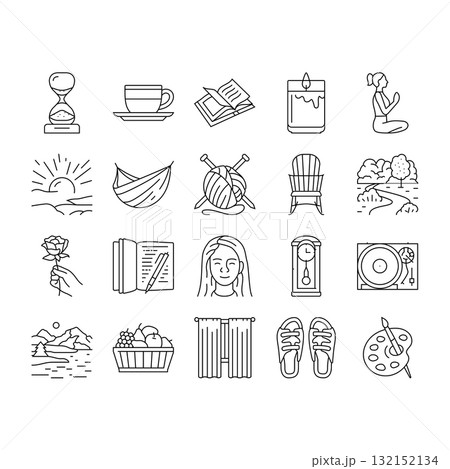 slow living mindfulness balance icons set vector slow living mindfulness balance icons set vector 132152134
