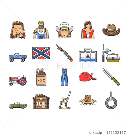 redneck country southern rural icons set vector redneck country southern rural icons set vector 132152137