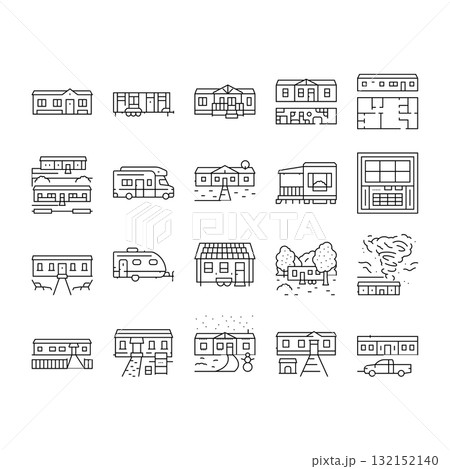 mobile home trailer, camper icons set vector 132152140