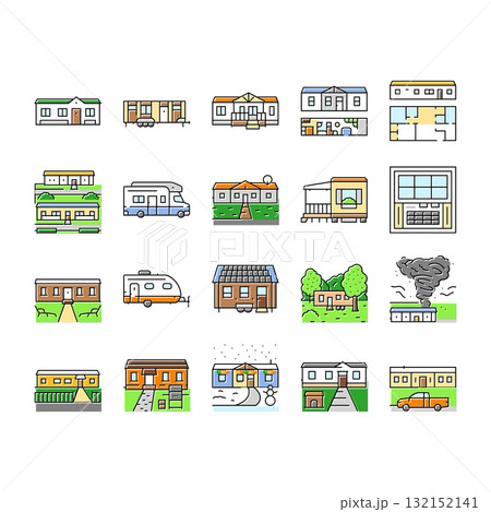 mobile home trailer, camper icons set vector mobile home trailer, camper icons set vector 132152141