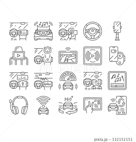 auto tainment infotainment icons set vector 132152151