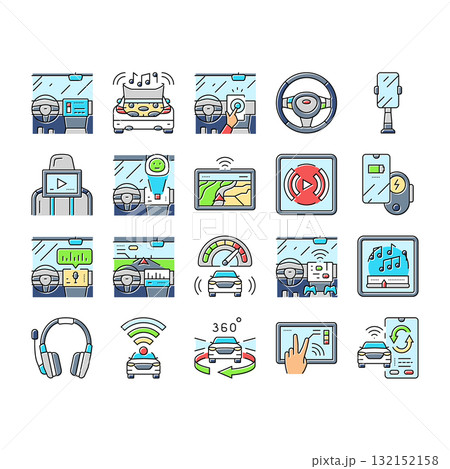 auto tainment infotainment icons set vector auto tainment infotainment icons set vector 132152158
