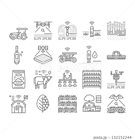 agri tech precision drones iot icons set vector 132152244