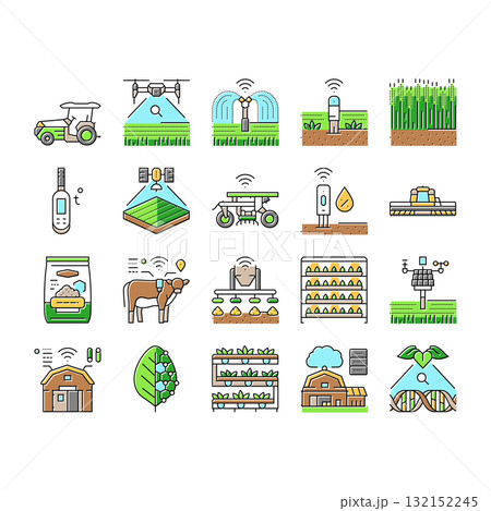 agri tech precision drones iot icons set vector 132152245
