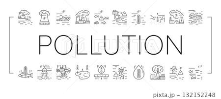 thermal pollution ecosystem icons set vector thermal pollution ecosystem icons set vector 132152248