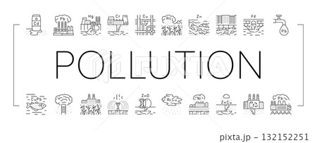 heavy metal pollution icons set vector 132152251