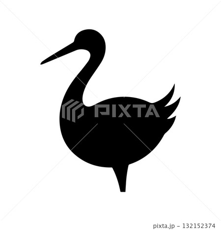 Elegant Black Stork with Delicate Plant Motif for Branding 132152374