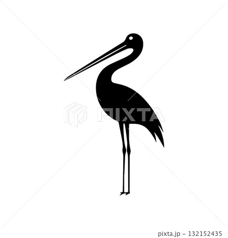 Black and White Stork Design with Decorative Linear Texture Black and White Stork Design with Decorative Linear Texture 132152435