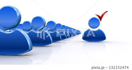 人型アイコンとチェックマーク、人事採用やリーダー選出のイメージ 132152474