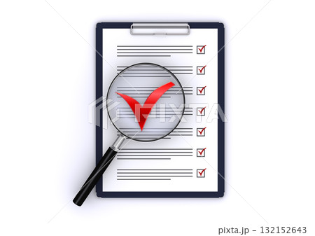 チェックリストと虫メガネとチェックマーク 132152643