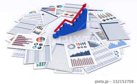 ビジネスデータをプリントした書類と立体グラフ ビジネスデータをプリントした書類と立体グラフ 132152708