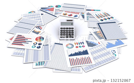ビジネスデータをプリントした書類と電卓 ビジネスデータをプリントした書類と電卓 132152867