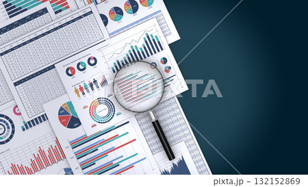 ビジネスデータをプリントした書類と虫メガネ 132152869