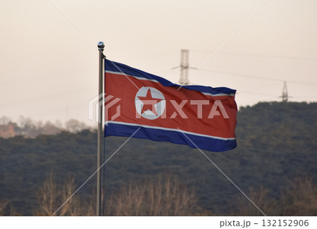 The flag of North Korea in Pyongyang 132152906
