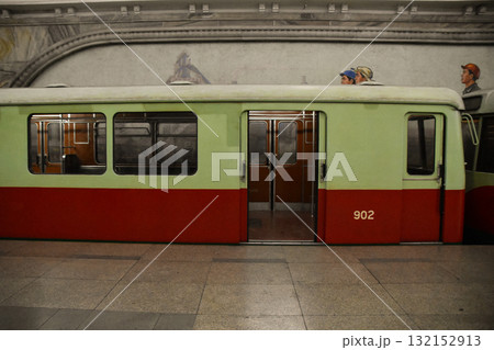 A subway train waits for passengers in Pyongyang, North Korea 132152913