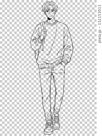 休閒時尚男士的線條畫 132153011