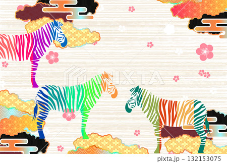 午　年賀状　干支　背景 132153075