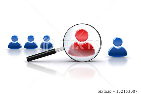 虫眼鏡で人型アイコンを検索する、人事採用やリーダー選出のイメージ 虫眼鏡で人型アイコンを検索する、人事採用やリーダー選出のイメージ 132153087