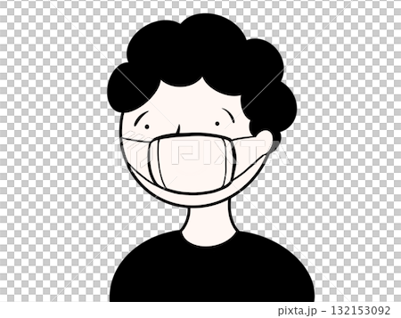 戴著面具的非洲男孩的單色插圖 132153092