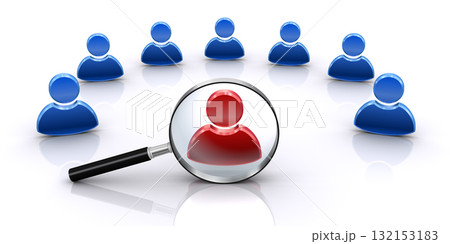 虫眼鏡で人型アイコンを検索する、人事採用やリーダー選出のイメージ 132153183