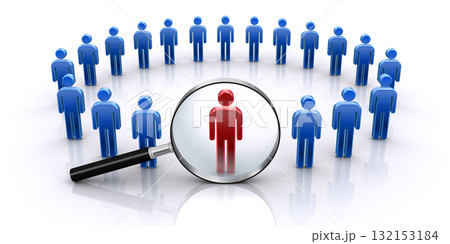 虫眼鏡で人型アイコンを検索する、人事採用やリーダー選出のイメージ 虫眼鏡で人型アイコンを検索する、人事採用やリーダー選出のイメージ 132153184