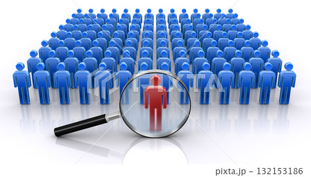 虫眼鏡で人型アイコンを検索する、人事採用やリーダー選出のイメージ 虫眼鏡で人型アイコンを検索する、人事採用やリーダー選出のイメージ 132153186