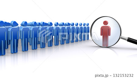 虫眼鏡で人型アイコンを検索する、人事採用やリーダー選出のイメージ 虫眼鏡で人型アイコンを検索する、人事採用やリーダー選出のイメージ 132153232