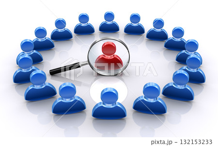 虫眼鏡で人型アイコンを検索する、人事採用やリーダー選出のイメージ 虫眼鏡で人型アイコンを検索する、人事採用やリーダー選出のイメージ 132153233