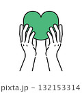イラスト素材：手がハートを包み込んでいる。 心の安らぎを表すコンセプト。 親切・愛・共感・慈善・家族 132153314