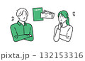 イラスト素材：年金のことについて不安になる若い男女 132153316