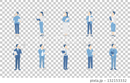 商務人士手持電腦或文件檔案思考的全身插圖集 132153332