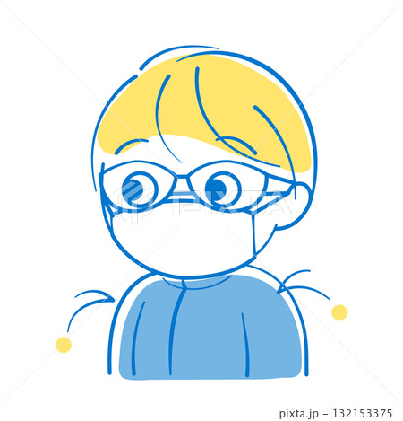 マスク、眼鏡、花粉のつきにくい上着を着ている人 マスク、眼鏡、花粉のつきにくい上着を着ている人 132153375