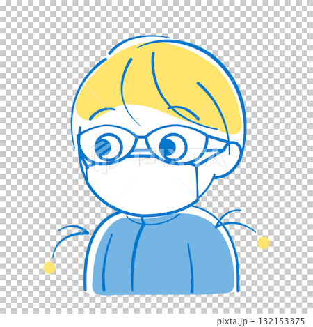 マスク、眼鏡、花粉のつきにくい上着を着ている人 マスク、眼鏡、花粉のつきにくい上着を着ている人 132153375