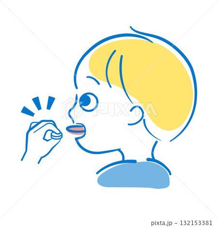 舌下免疫療法　錠剤を舌下に入れる 132153381