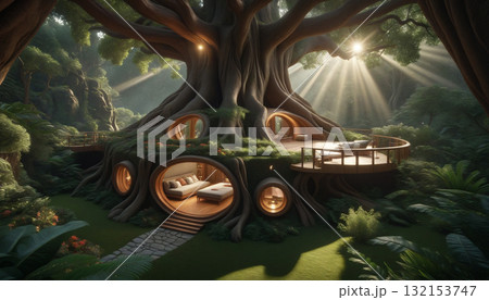 古代の巨大植物に統合された秘密の隠れ家 古代の巨大植物に統合された秘密の隠れ家 132153747