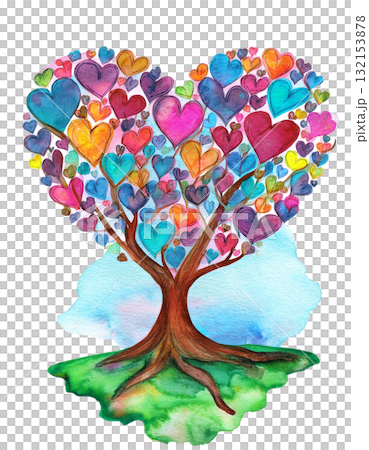 藝術心形樹（彩色） 132153878