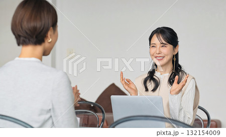 ロビーで面談する女性グループ 132154009