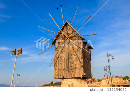 Old wooden windmill in the old town of Nessebar, Bulgaria 132154082