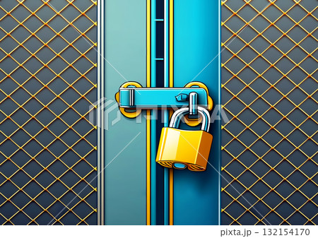ロックされた抽象的な金属製の扉の3dイラスト 132154170