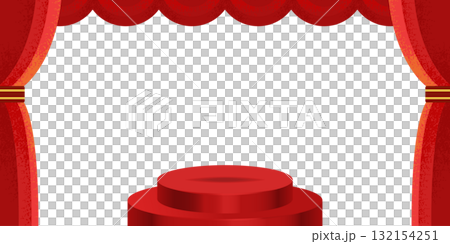 Background illustration of a red curtain and a circular stage (award ceremony, presentation, opening ceremony material) 132154251